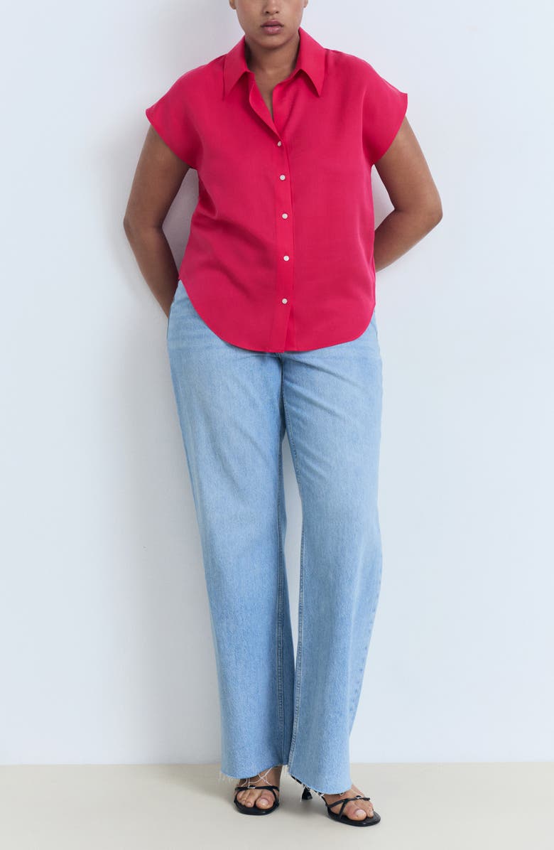 MANGO Cap Sleeve Button-Up Shirt, Alternate, color, Strawberry