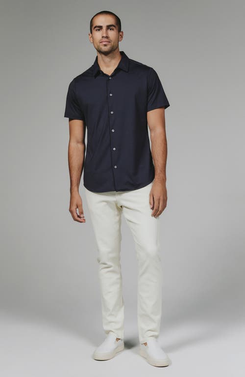 7 Diamonds Azoers Navy Short Sleeve Textured Knit Button-up Shirt In Multi