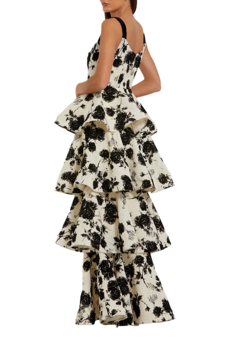 Floral Boucle Tiered Ruffle Gown, Alternate, color, Black Ivory