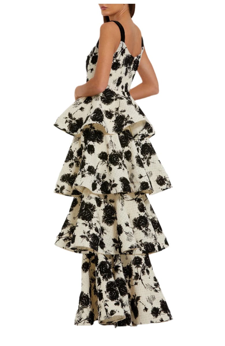 Mac Duggal Floral Boucle Tiered Ruffle Gown, Alternate, color, Black Ivory