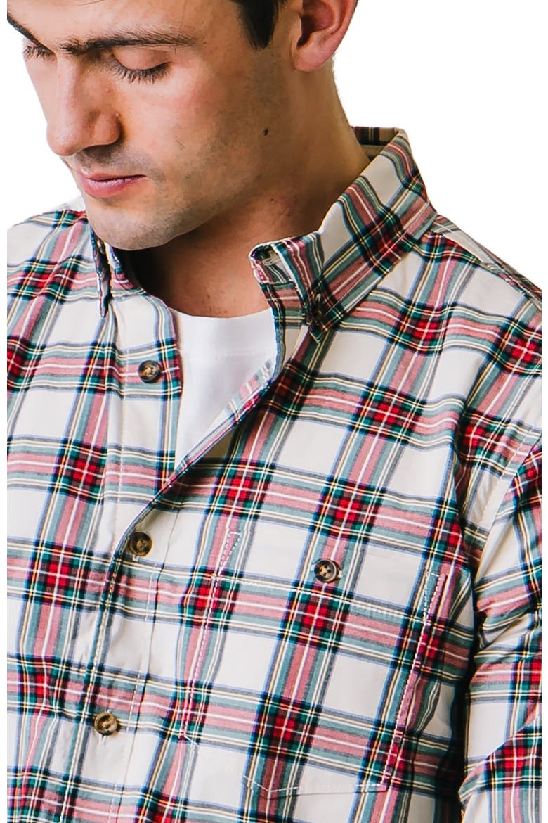 Men's Organic Stretch Poplin Shirt, Alternate, color, Ivory Holiday Tartan