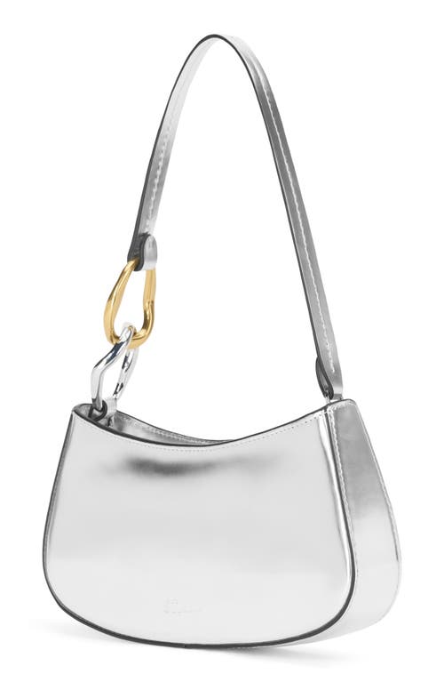 Staud Ollie Crackeld Metallic Shoulder Bag In Silver
