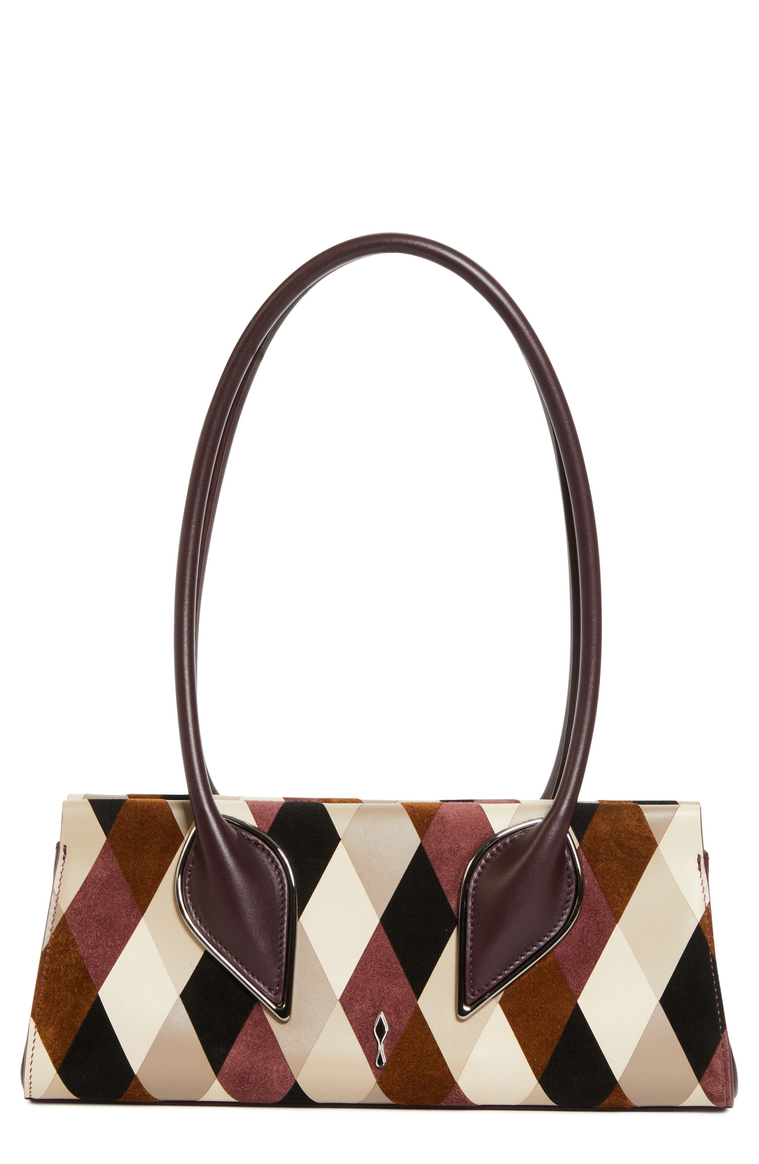 Christian Louboutin Intarsia Diamond Leather Baguette Bag, Main, color, Multi/ Amara