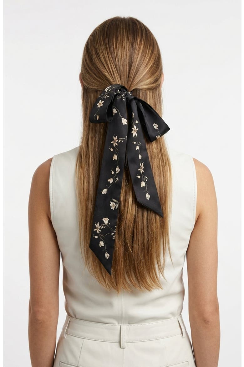 Silk Skinny Scarf Starlit Bloom, Alternate, color, Black