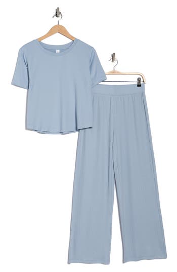 Yogalicious T-shirt & Wide Leg Pants Pajamas In Blue