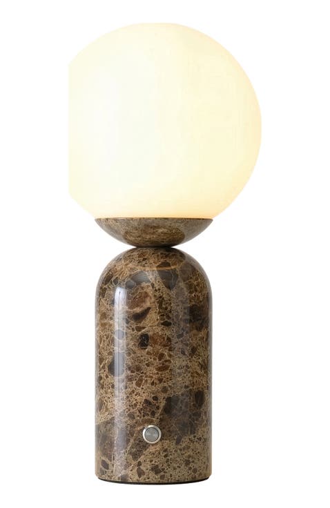 Mila Tall 16" LED Marble Bedside Table Lamp with Frosted Glass Globe and Built-In 3-Way Dimmer