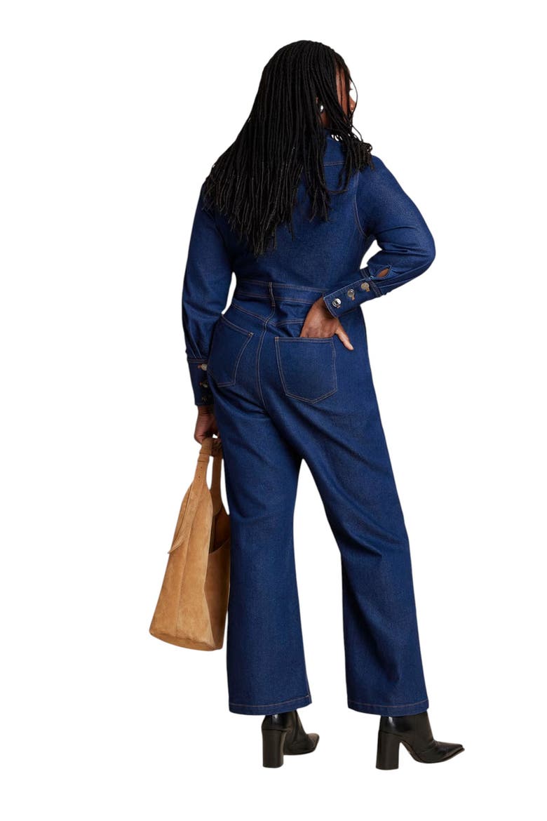 Western Detail Denim Jumpsuit, Alternate, color, DARK WASH