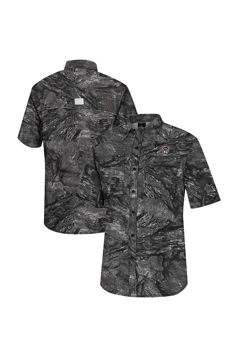 Men's Colosseum  Charcoal NC State Wolfpack Realtree Aspect Charter Full-Button Fishing Shirt, Main, color, Charcoal