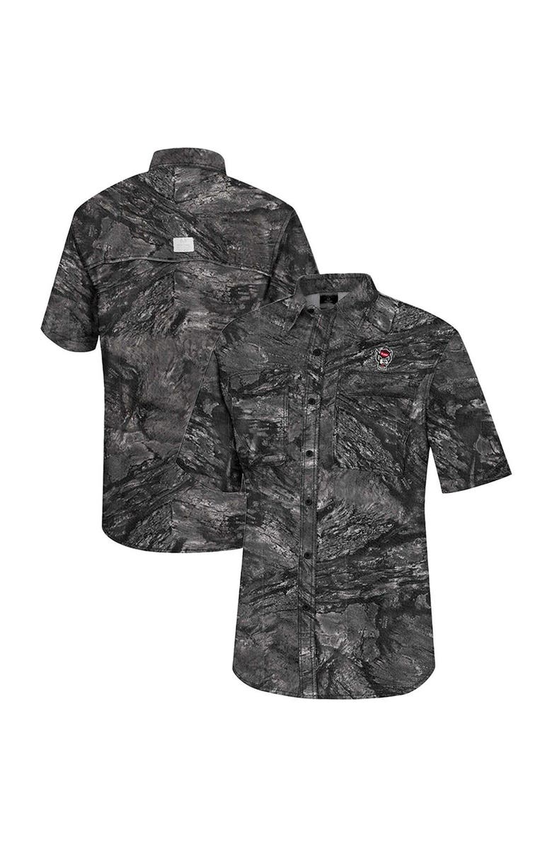 COLOSSEUM Men's Colosseum Charcoal NC State Wolfpack Realtree Aspect Charter Full-Button Fishing Shirt, Main, color, Charcoal