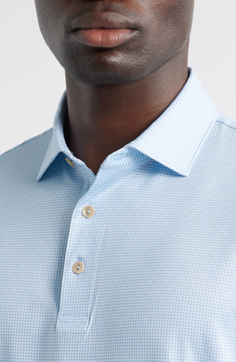 Peter Millar Gingham Check Performance Jersey Polo, Alternate, color, Cottage Blue