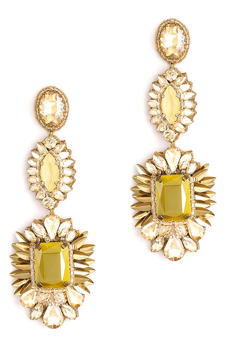 Deepa Gurnani Klara Beaded Crystal Drop Earrings, Main, color, Yellow