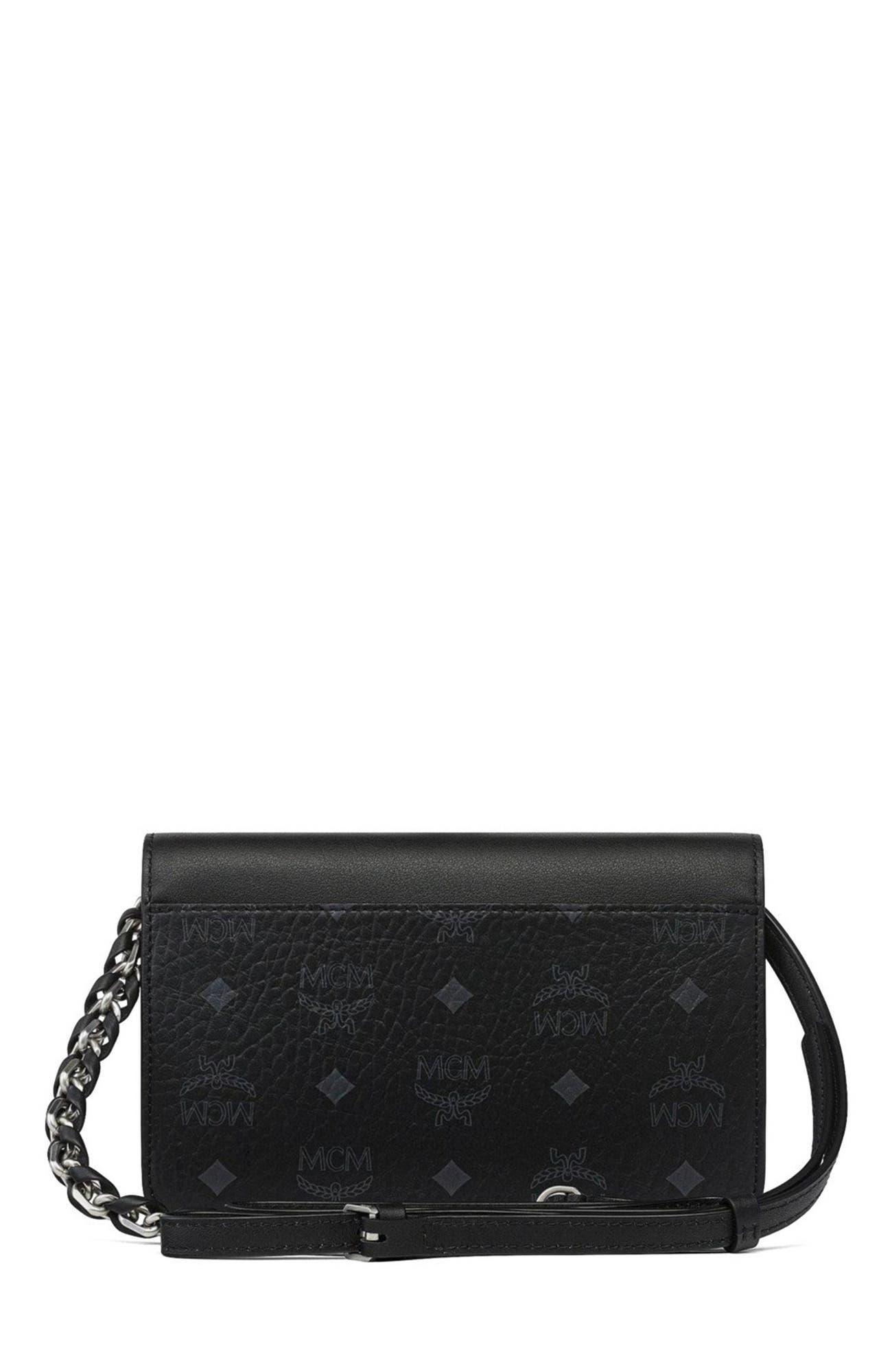 MCM Mini Diamond Shoulder Bag in Visetos Leather Mix, Alternate, color, Black