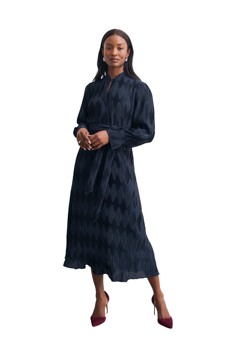 Aurellie Long Sleeve Tie Waist Dress, Main, color, Navy