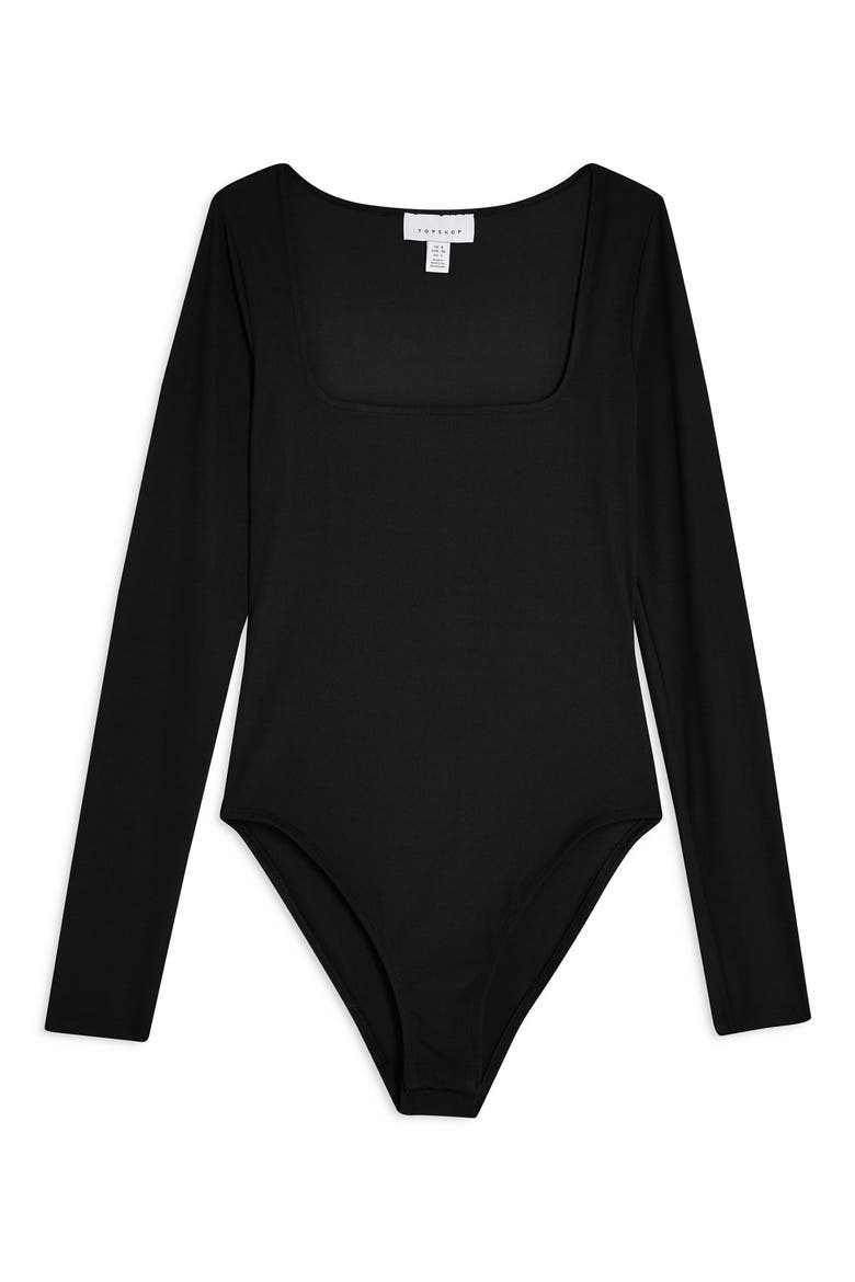 Long Sleeve Square Neck Bodysuit, Alternate, color, BLACK