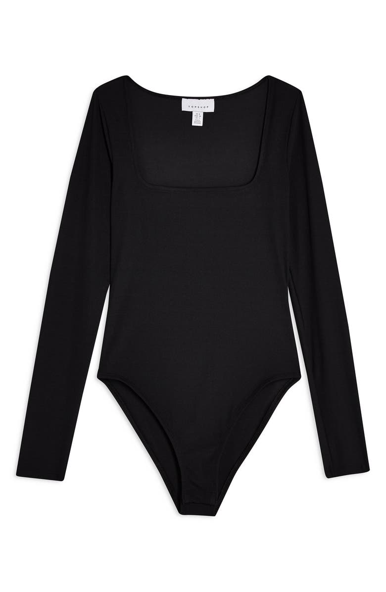 Topshop Long Sleeve Square Neck Bodysuit, Alternate, color,