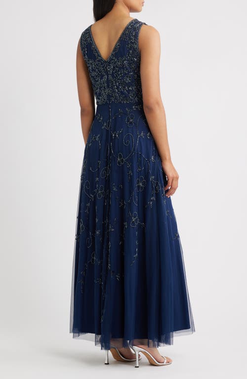 Pisarro Nights Beaded Mesh Gown With Jacket In Blue