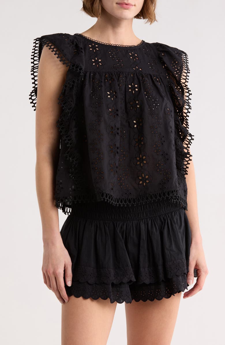 Melrose and Market Cotton Eyelet Embroidered Top, Main, color, Black