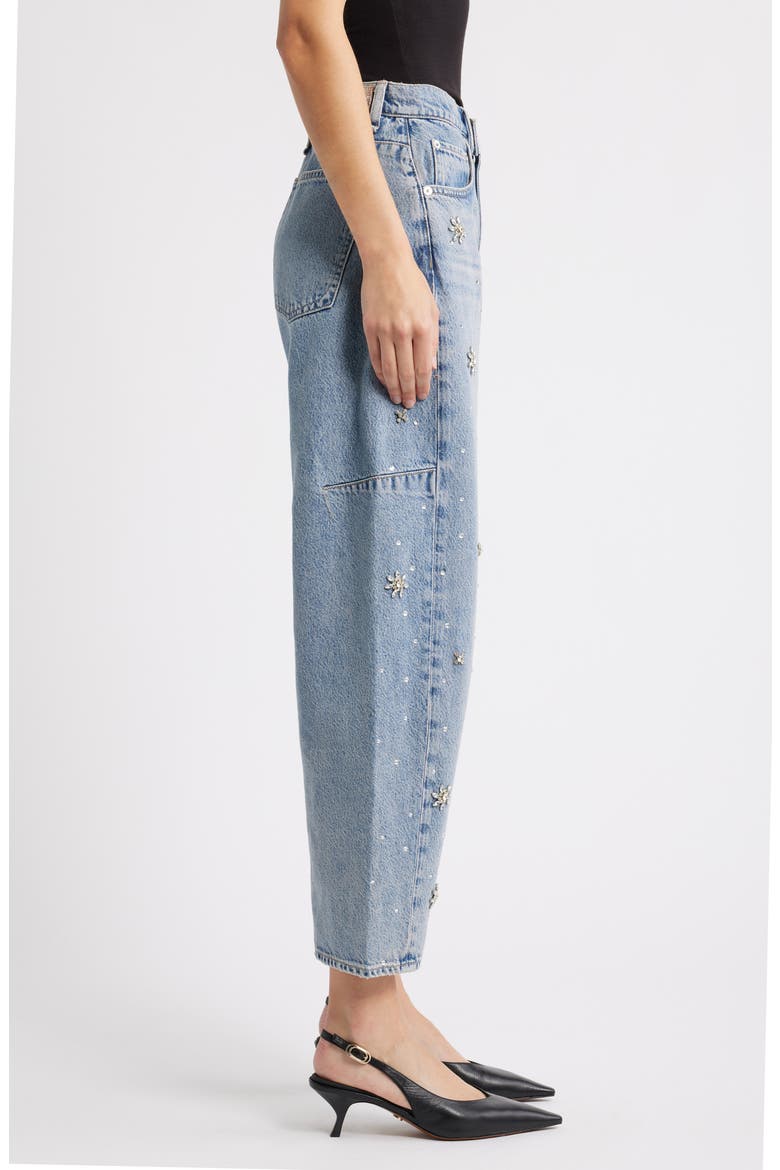 Charlie Flower Crystal High Waist Ankle Barrel Jeans, Alternate, color, BAND JEWEL