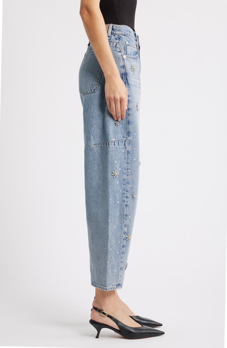 rag & bone Charlie Flower Crystal High Waist Ankle Barrel Jeans, Alternate, color, Band Jewel