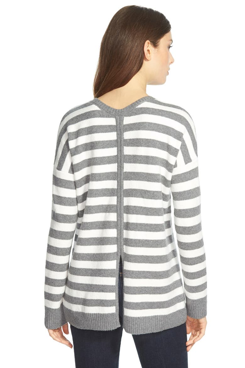 Split Back Boyfriend Sweater, Alternate, color, GREY DARK HEATHER STRIPE