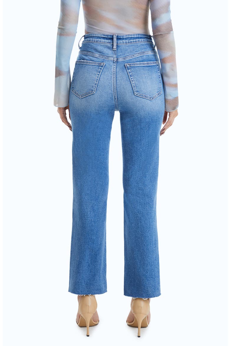 High Waist Raw Hem Ripped Straight Leg Jeans, Alternate, color, SURF BLUE