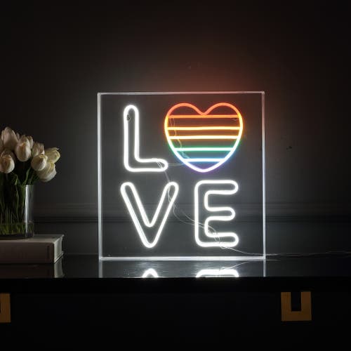 Jonathan Y Love Square Contemporary Glam Acrylic Box Usb Operated Led Neon Light In White/rainbow
