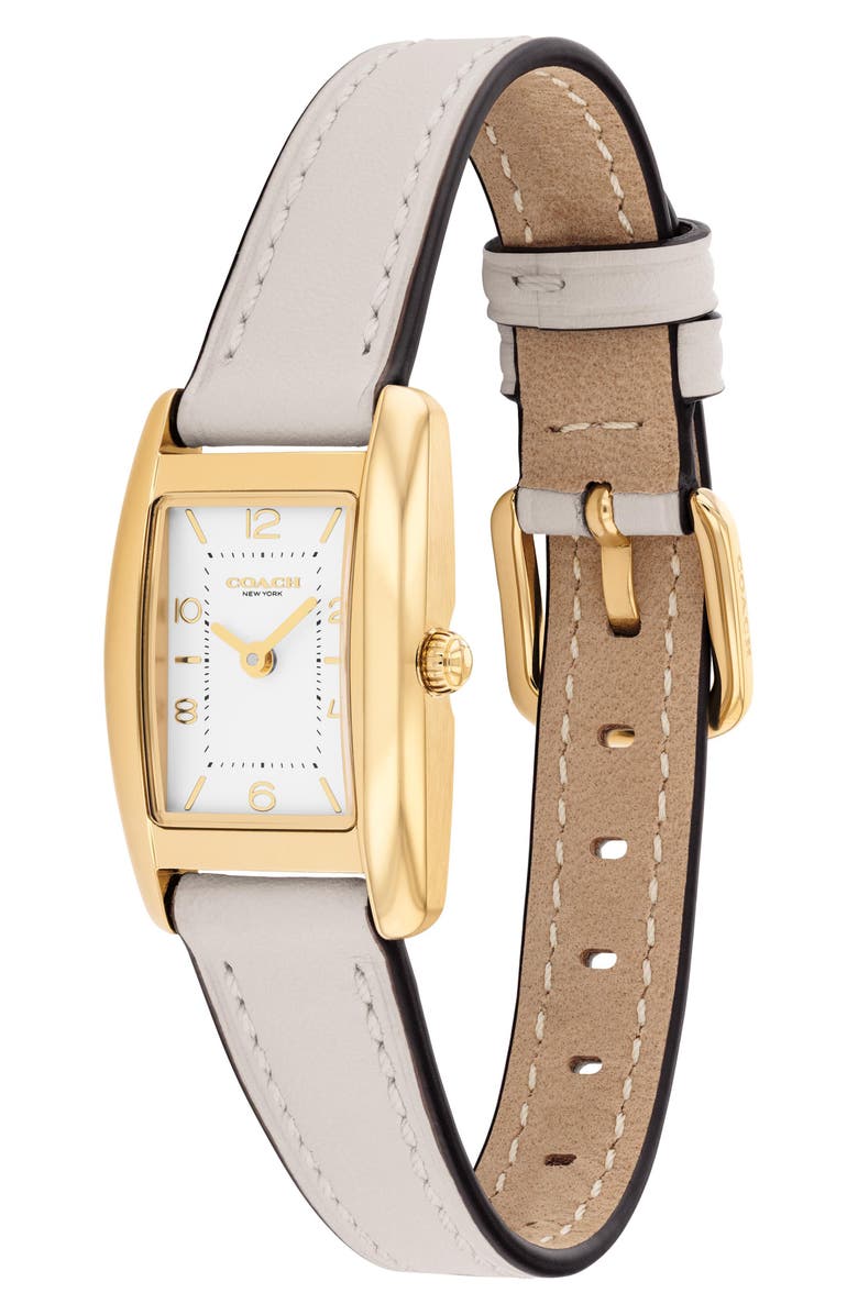COACH Saddle Rectangular Leather Strap Watch, 20mm x 30mm, Alternate, color, Silver White