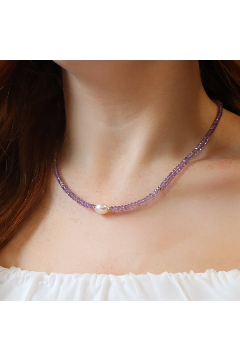 Amethyst Bead Pearl Necklace, Alternate, color, Purple