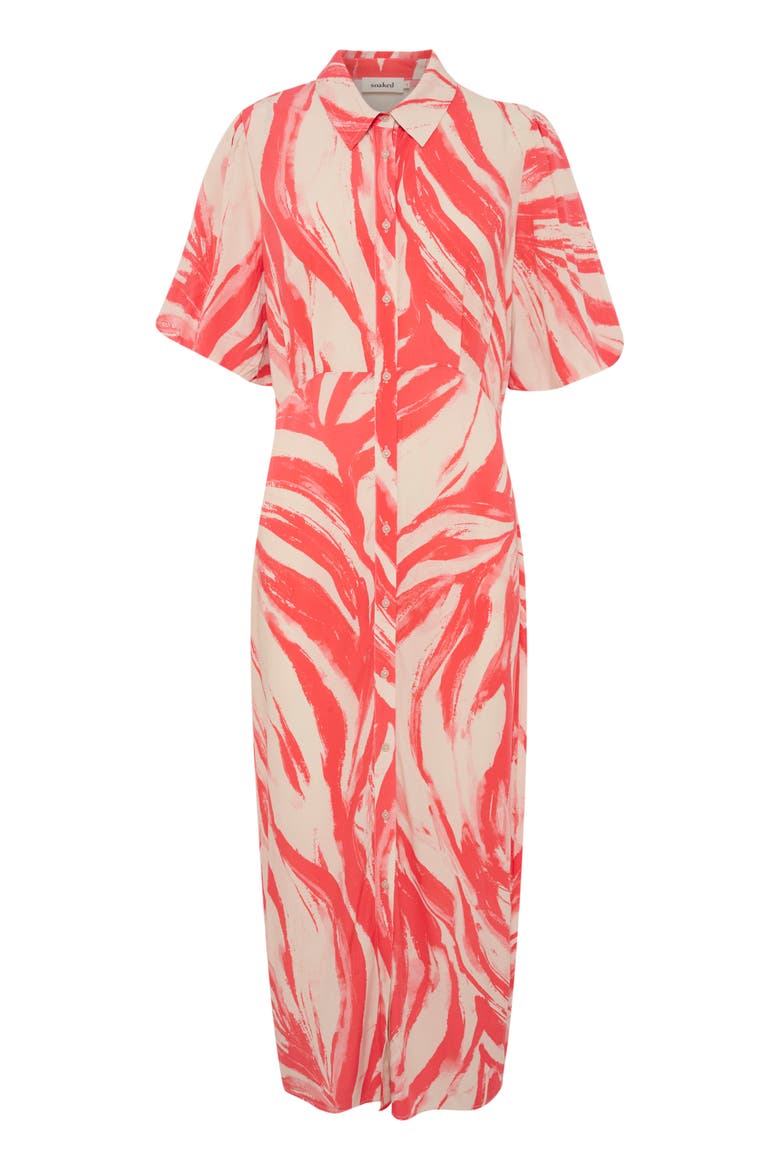 Wynter Midi Half Sleeve Shirt Dress, Alternate, color, Hot Coral Wave
