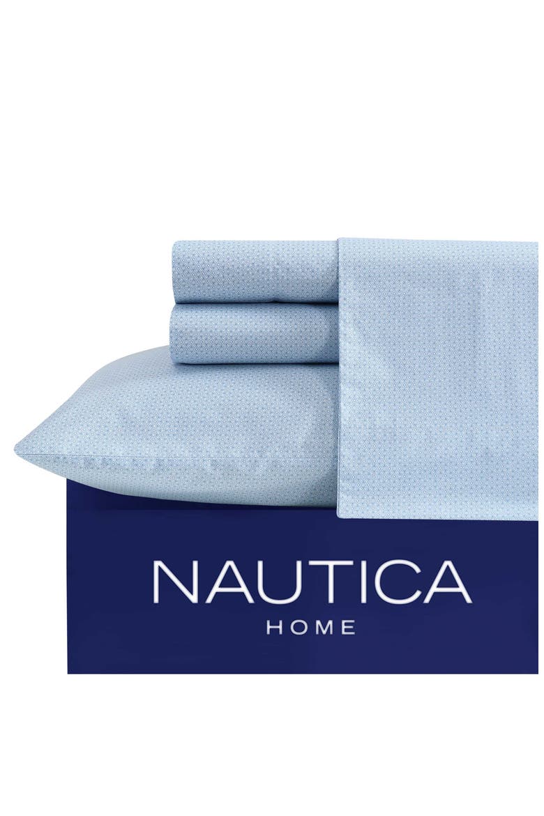 Geo Floral 200 Thread Count Cotton Percale Sheet Set, Alternate, color, BLUE GEO FLORAL