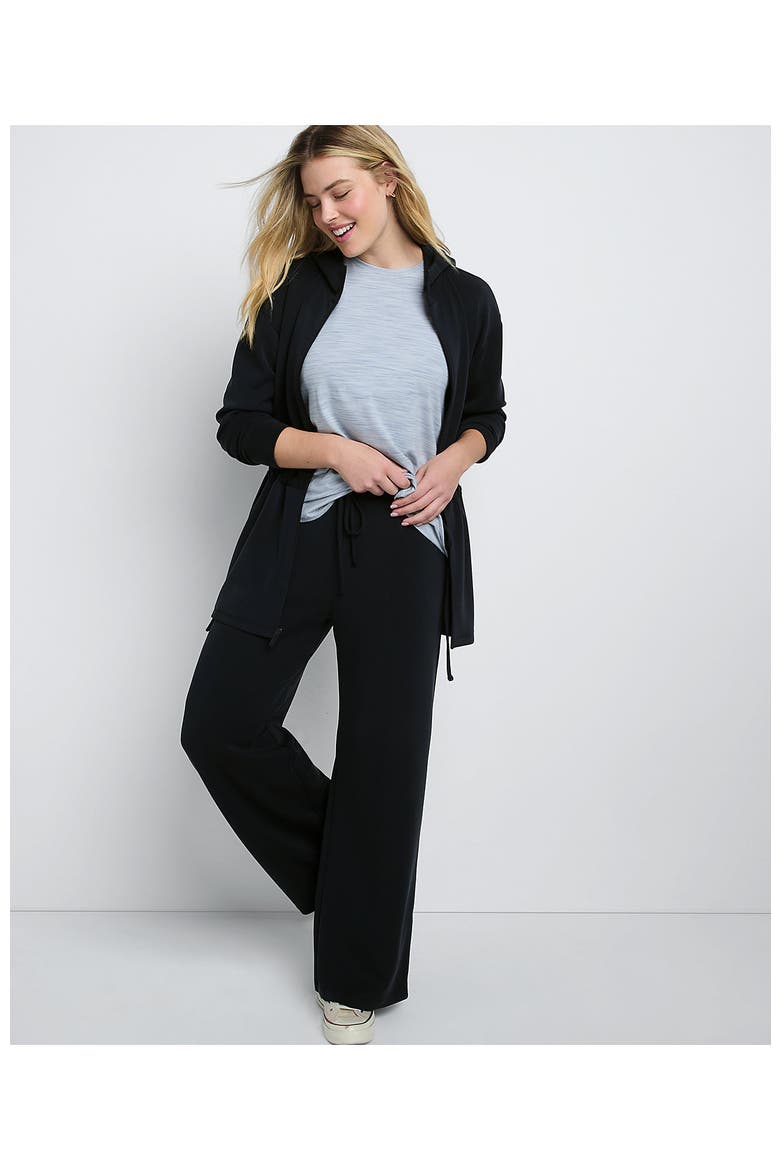 Cupro Knit Mid Rise Wide Leg Pants, Alternate, color, Black