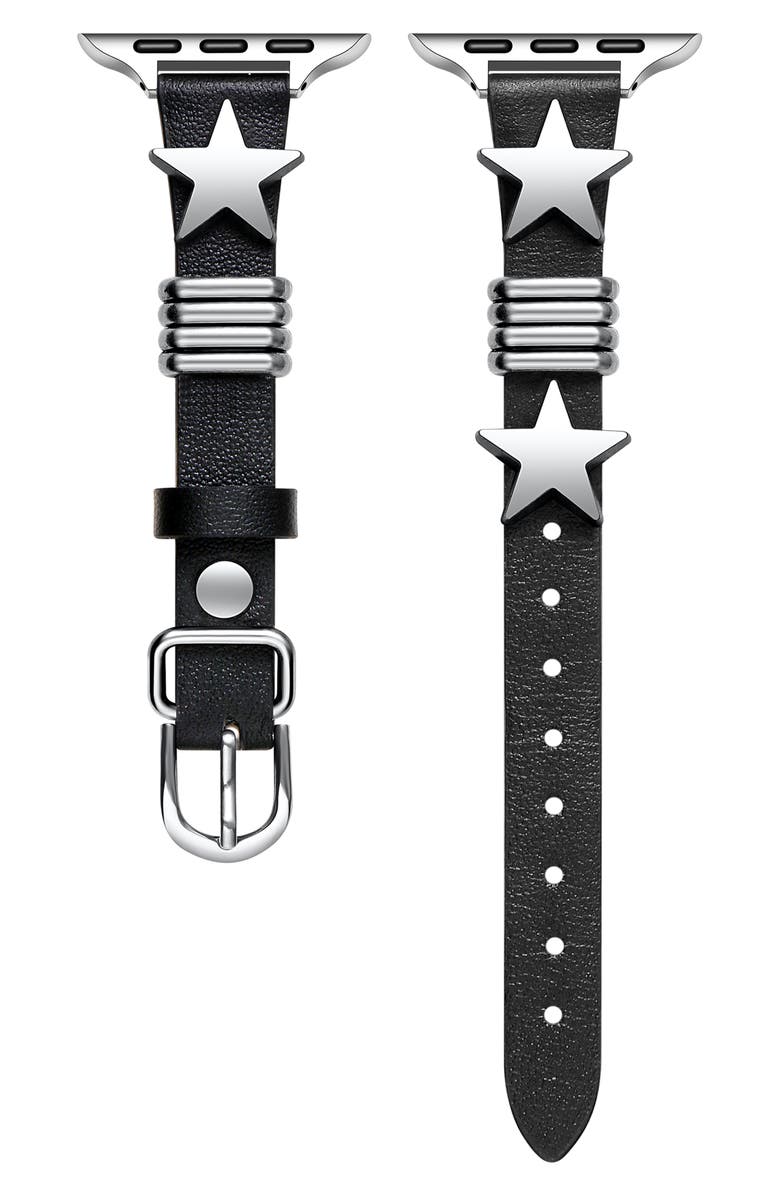 Posh Tech Austin Star Leather Apple Watch<sup>®</sup> Watchband, Main, color, Black
