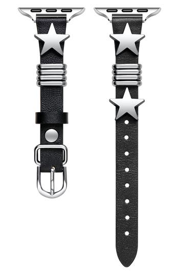 The Posh Tech Austin Star Leather Apple Watch® Watchband In Black