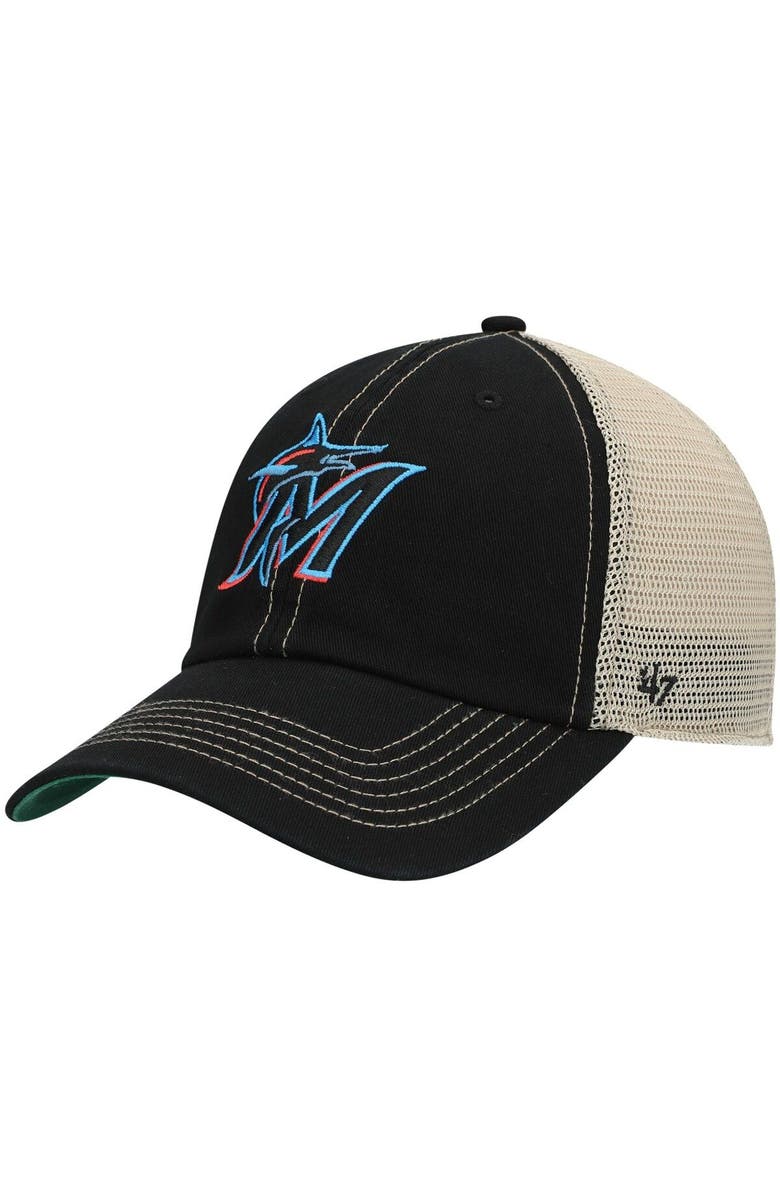 '47 Men's '47 Black Miami Marlins Trawler Clean Up Trucker Snapback Hat, Main, color, Black