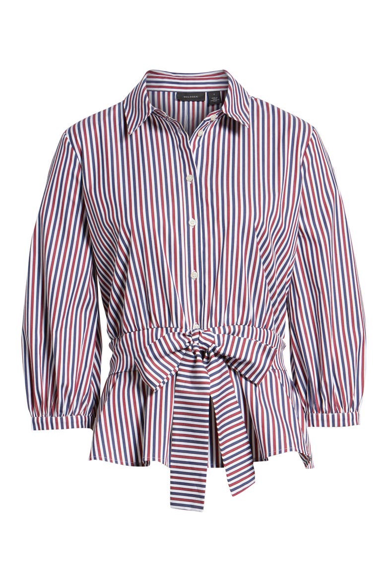 Belted Blouson Sleeve Blouse, Alternate, color, NAVY- BURGUNDY STRIPE