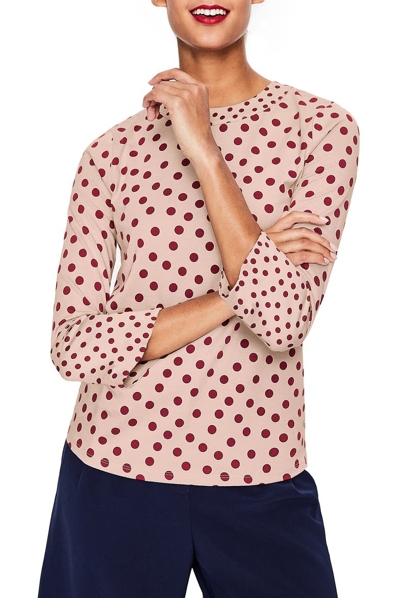 Althea High Neck Flare Cuff Top, Main, color, MILKSHAKE DOTTY