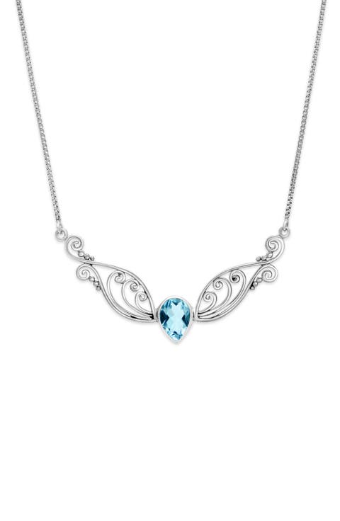 Sterling Silver Semiprecious Stone Pendant Necklace