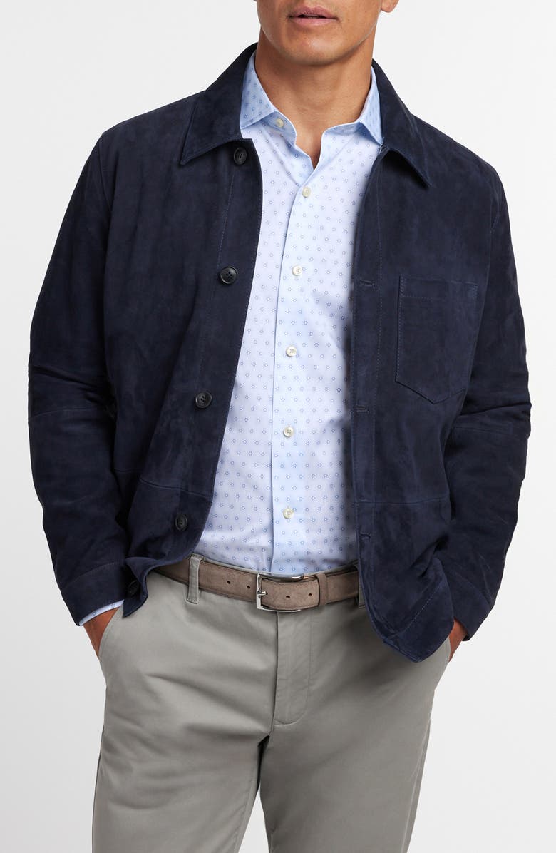 David Donahue City Suede Button-Up Shirt Jacket, Alternate, color, Navy