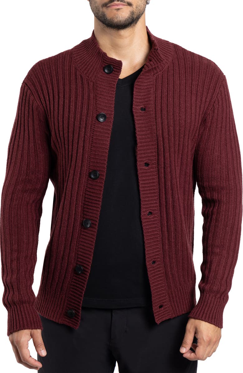 XRAY Stand Collar Cardigan, Main, color, Oxblood