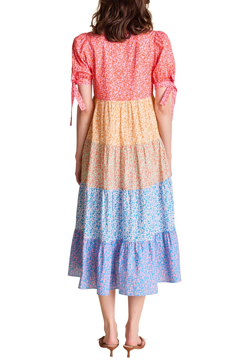 Floral Colorblock Tiered Cotton Midi Dress, Alternate, color, MULTI