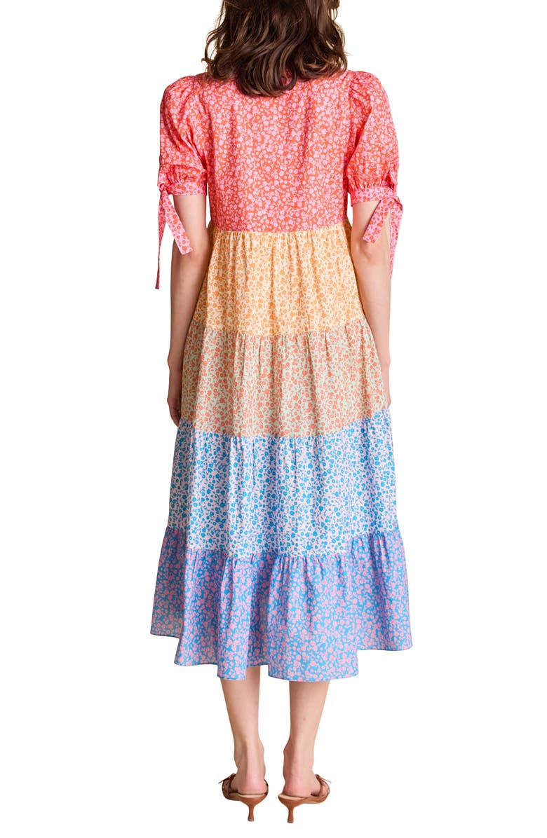 English Factory Floral Colorblock Tiered Cotton Midi Dress, Alternate, color, Multi