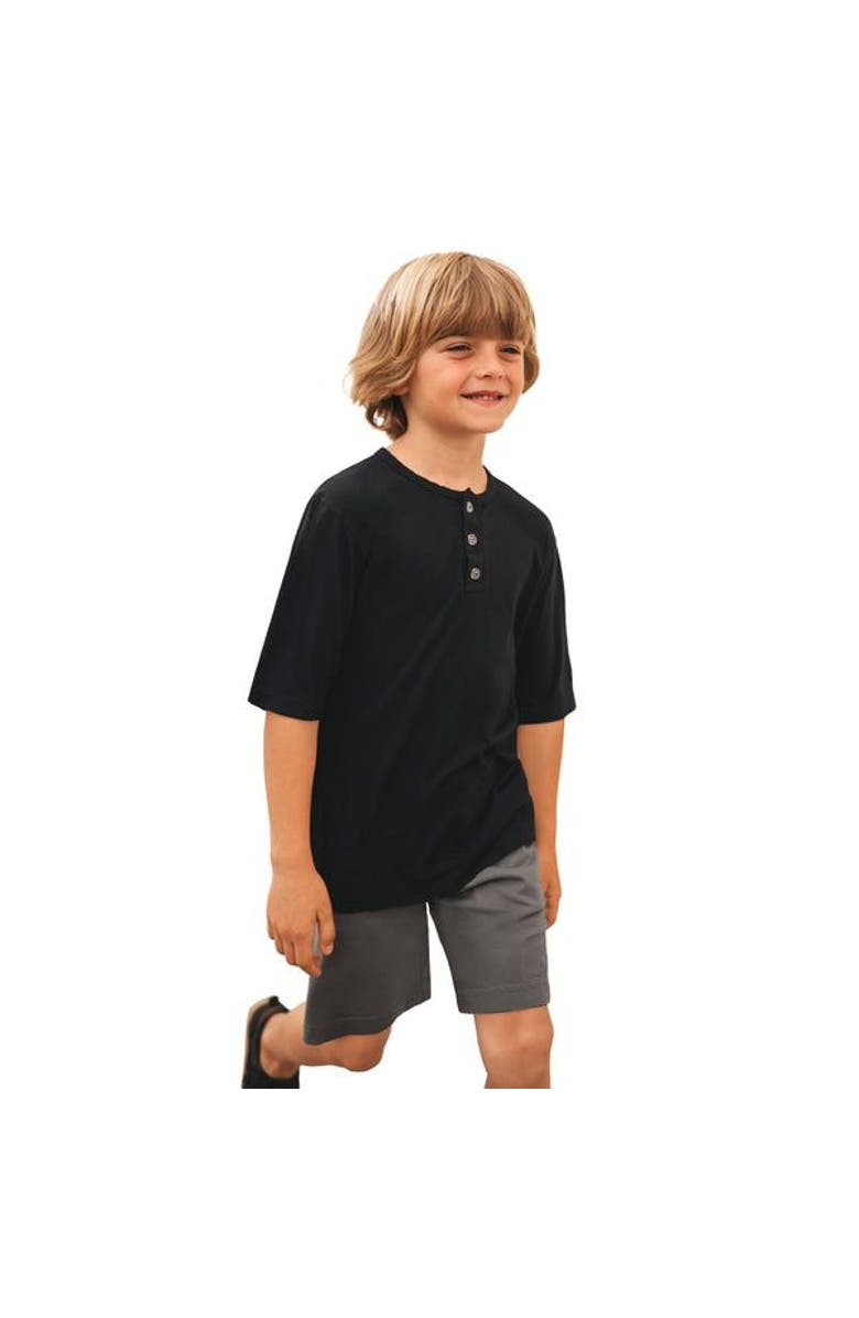 CITY THREADS Boys Soft Organic Cotton Jersey Short Sleeve Henley Tee, Alternate, color, Black