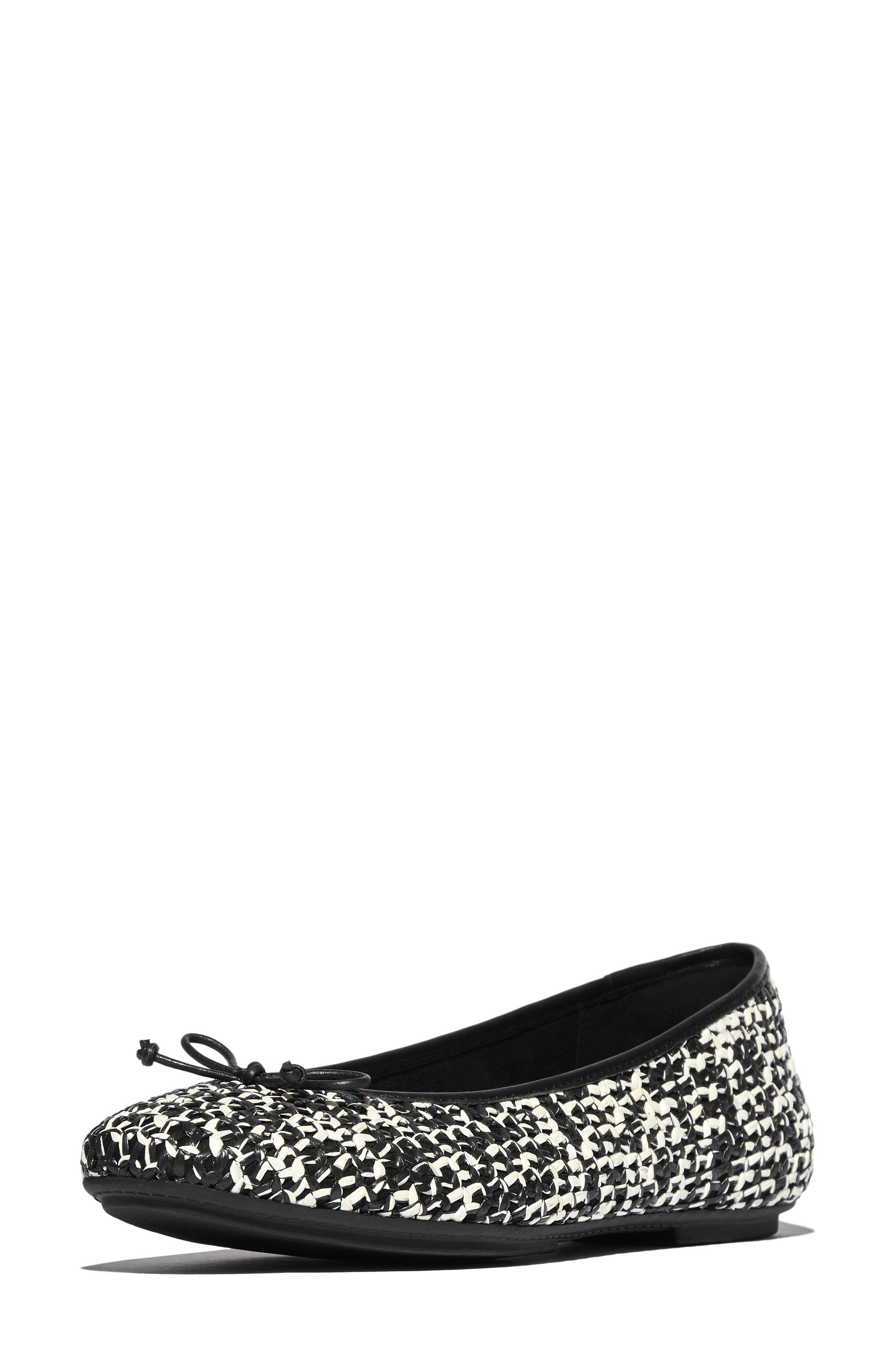 FitFlop Delicato Woven Mary Jane Flat, Alternate, color, Black/ Ivory Mix