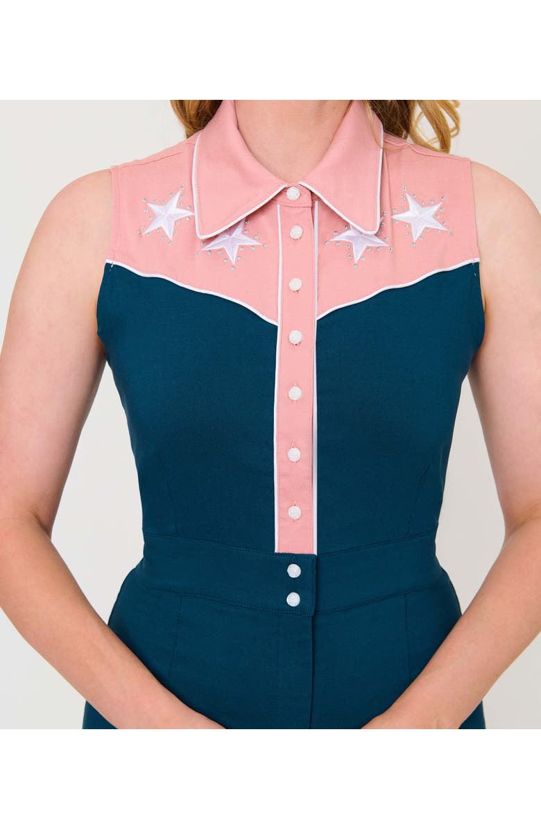 Unique Vintage Rodeo Ready Romper, Alternate, color, Green & Pink W/ Embroidery