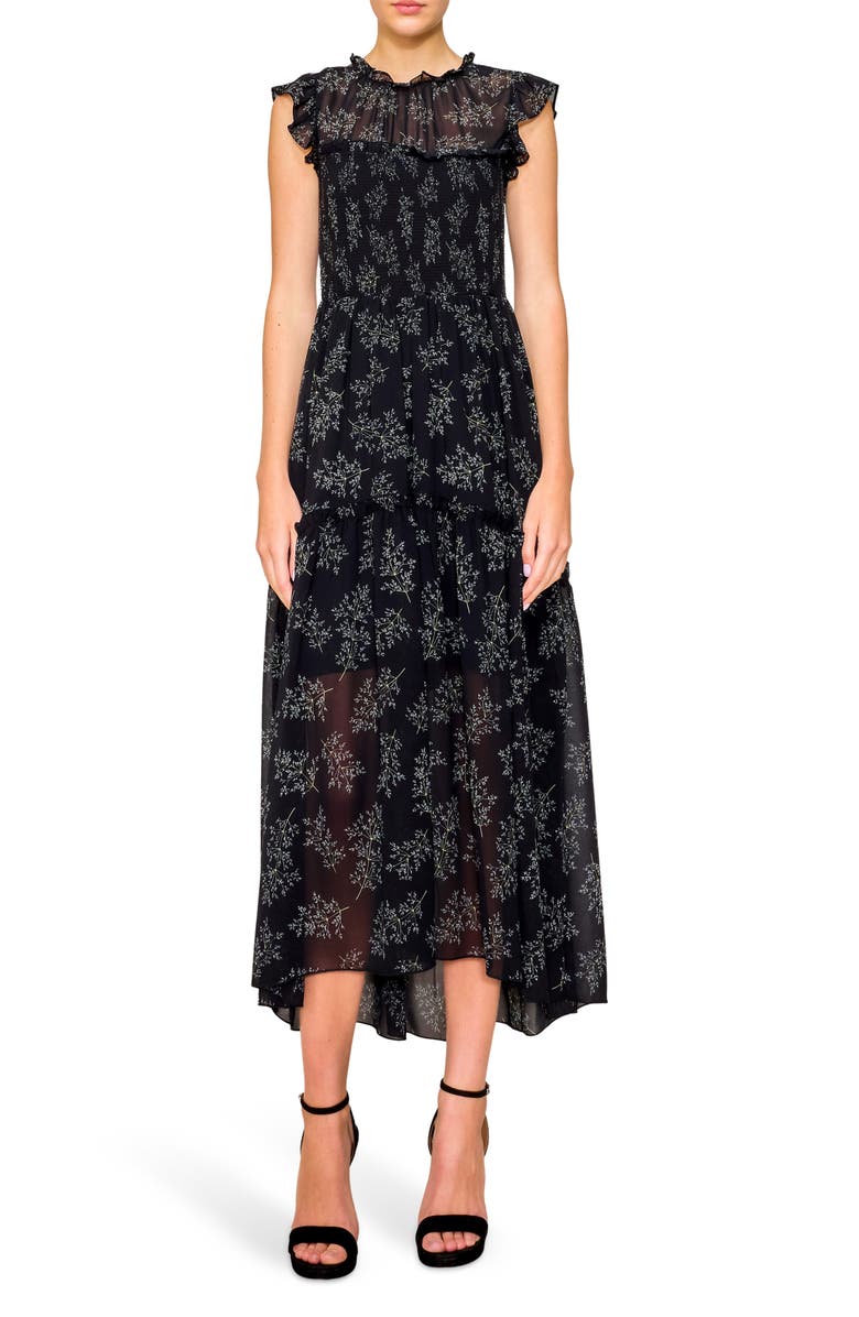 MELLODAY Ruffle Sleeveless Fit & Flare Chiffon Maxi Dress, Main, color, 