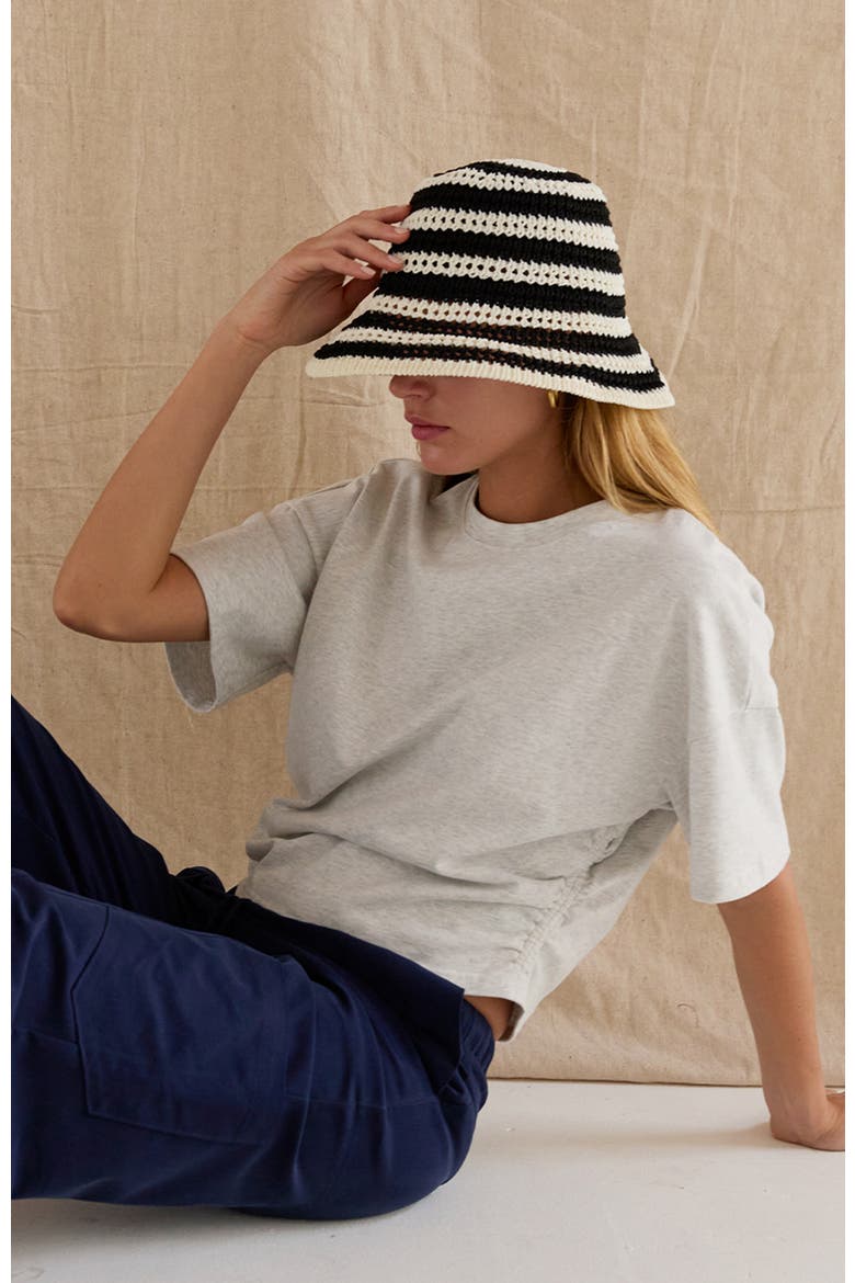 Semi Cropped Ruched Knit Top, Alternate, color, White Melange