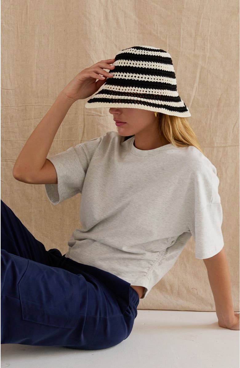 CRESCENT Semi Cropped Ruched Knit Top, Alternate, color, White Melange