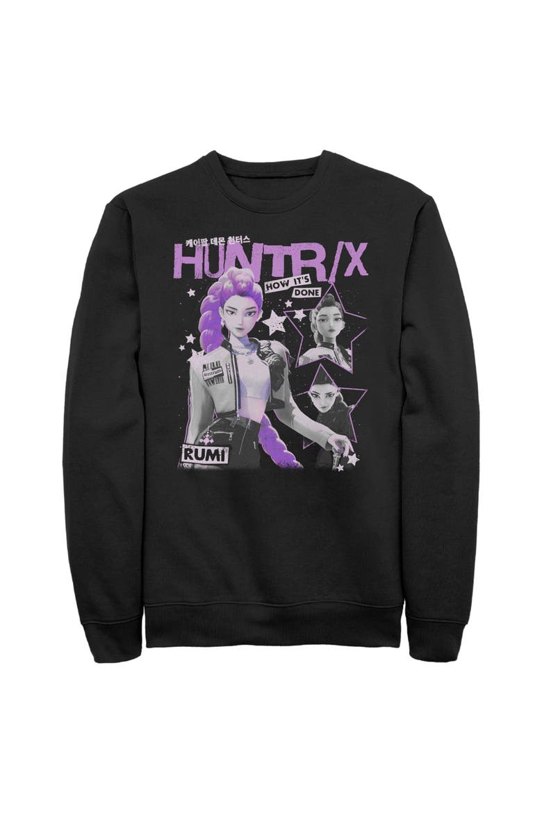 Men's Pop Star Huntrix Rumi Long Sleeve Crewneck Sweatshirt, Main, color, Black