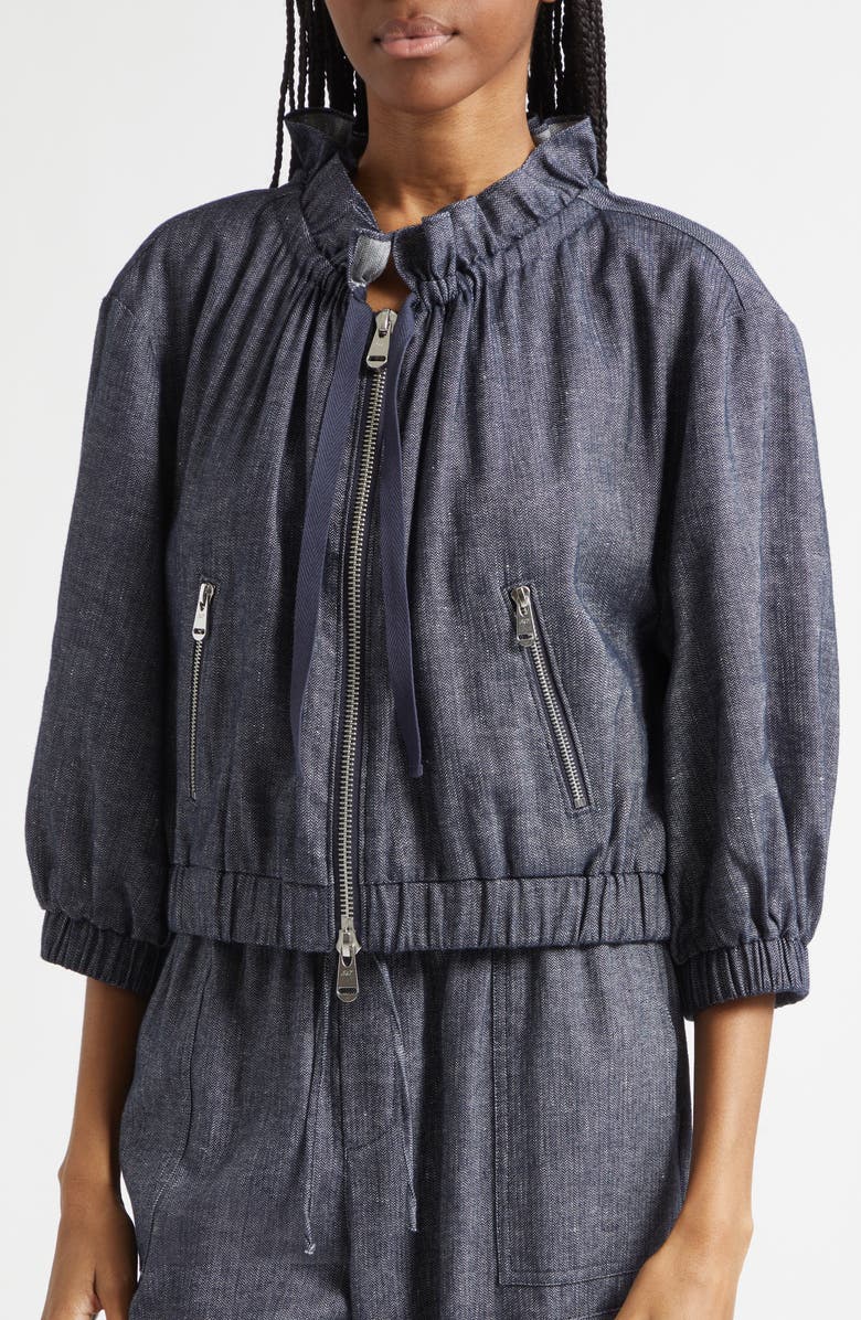 Cinq à Sept Kaylie Linen & Cotton Jacket, Alternate, color, Navy/ Ivory