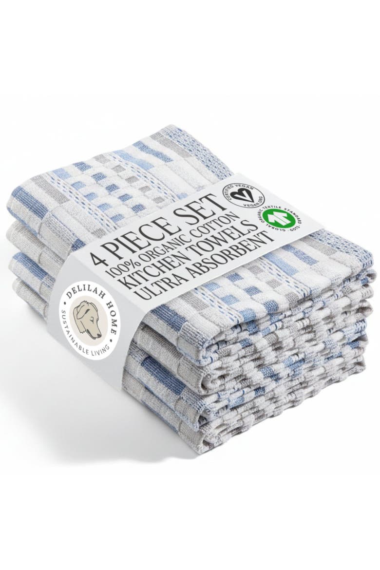 100 Organic Cotton Kitchen Towels, Main, color, Blue/White